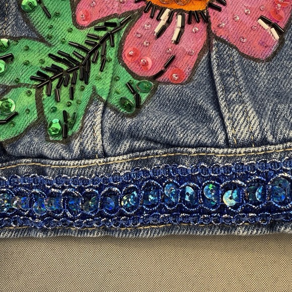 Ramona Hand Painted Embellished Denim Jean Jacket Womens Butterfly Hummingbird M - Picture 7 of 14